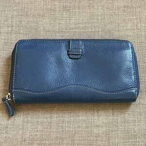 TIGNANELLO Womens Blue Leather Zip Around Wallet Clutch Card Slots Key Ring